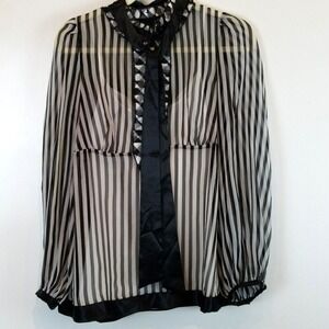 Debbie Shuchat Sz M Sheer Striped Ruffle Tie Blouse w/ Under White Camisole